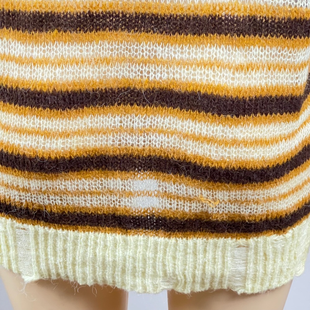 Striped Oversized Cardigan Sweater XL  Grunge Open Knit Brown Yellow Distressed - Picture 9 of 12